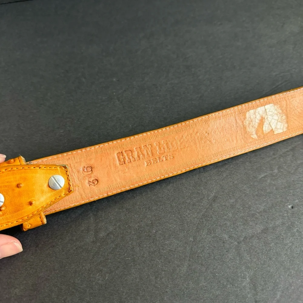 Ostrich Skin Leather Belt Gran Lider Exotic Full Quill Buttercup Western Mens 36